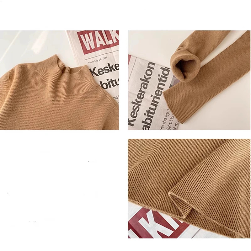 Half Turtleneck Solid Basic Sweater For Women Autumn Winter Korean Fashion Long Sleeve Slim Knitted Tops Pullover Warm Clothes 250911