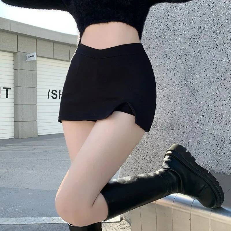 Black Split Mini Skirts Women Summer Sexy Club High Waist Slit Streetwear Korean Party Fashion Irregular Slim A Line Skirt dongdumaoyi