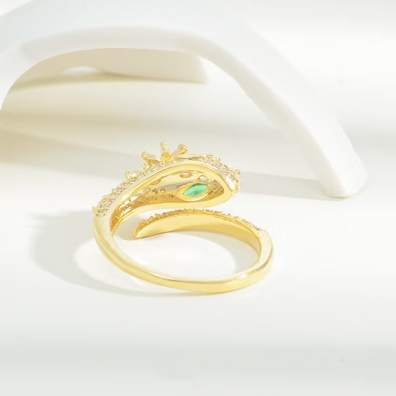 Crown zircon snake shaped open ring, spirit snake index finger ring, minimalist tail ring