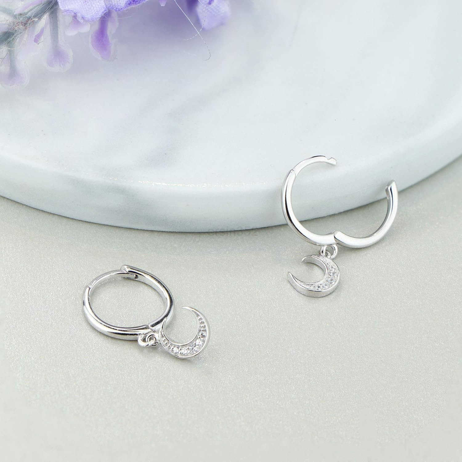 925 Sterling Silver Hoop Earrings for Women 18K Gold Silver Plated Drop Dangle Hoop Earrings with Charms Cross Spike Moon Star Paperclip Link Statemen
