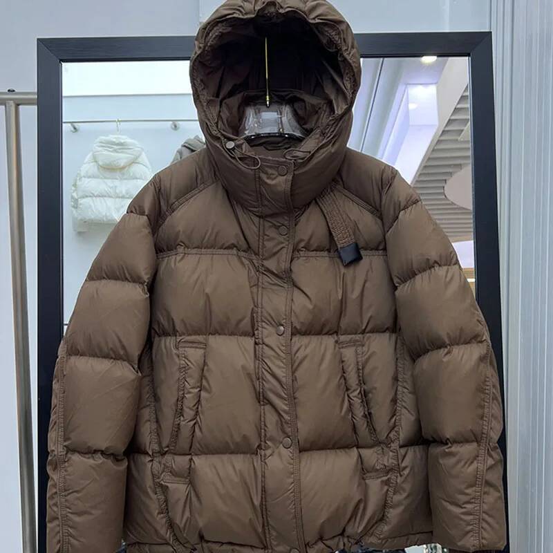 Temperament Short White Duck Women's Coat2025 New Winter Thickened Hooded Loose Women Down Jackets H561