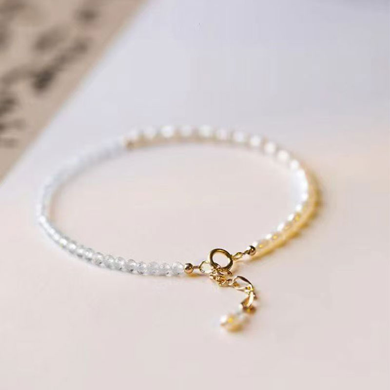 yeyipearl Pearl and Crystal Bead Bracelet for Women, Dainty Gold Plated Minimalist Jewelry, Adjustable Hypoallergenic Elegant Gift for Daily Wear