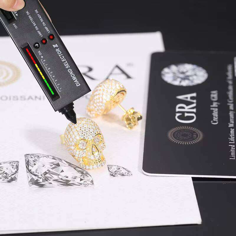 Fashion Skull S Sterling Sier Moissanite Stud Earrings Screw Back GRA Certificated Can Dia Test Jewelry