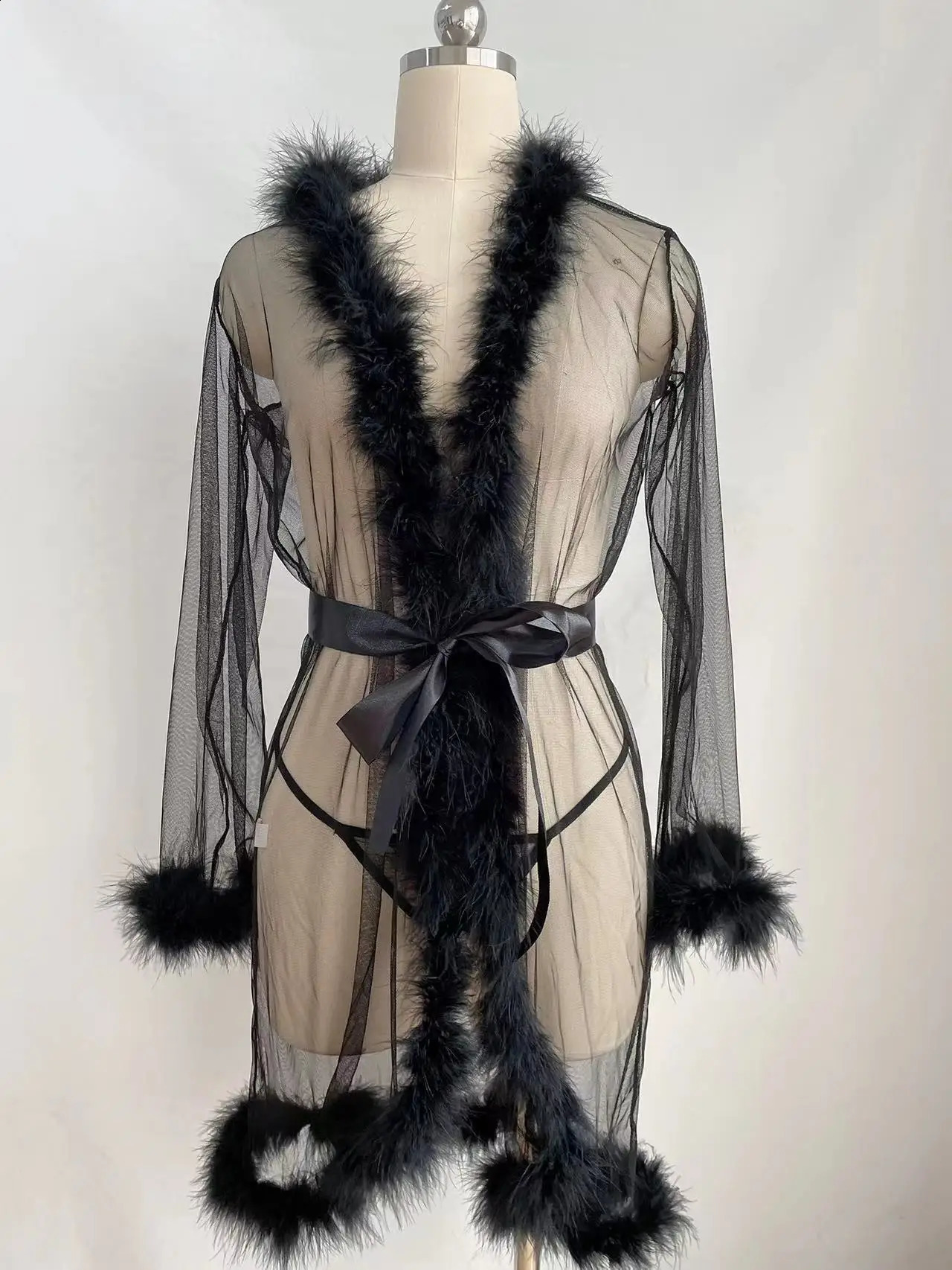 Women s Feather Bathrobe Sleeves Sleepwear Bridal Robe Long Wedding Party Dressing Gown Pregnancy Poshoot Dress 250911