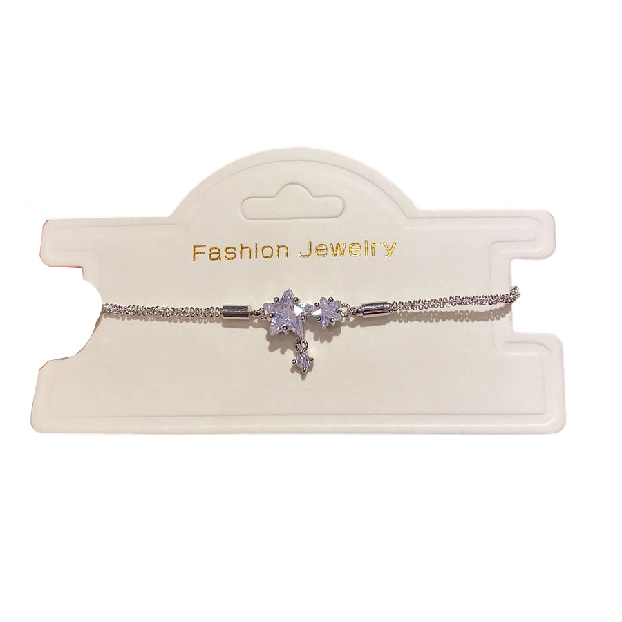 Silver - Toned Bracelet With Star - Shaped Crystal Details, Dainty Hanging Accent Delicate Daily & Dreamy Jewelry Gift For Her High - Quality And Eleg