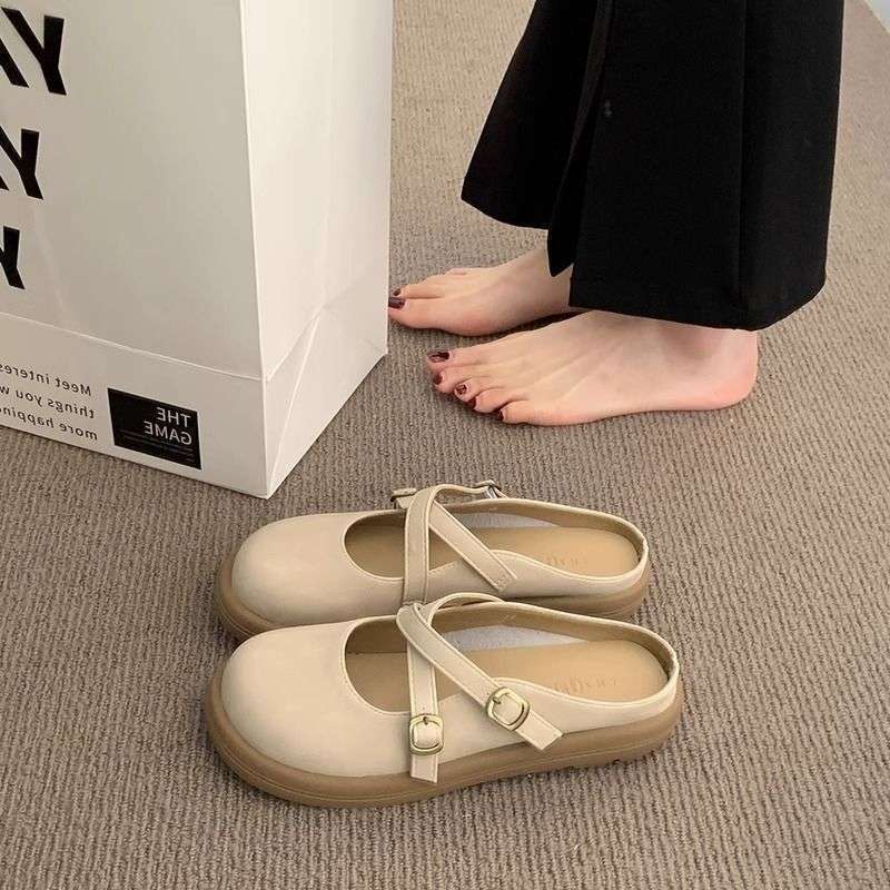 Ladies' Autumn New Designer Women's Shoes Outdoor Comfortable Flat Shoes Academy Style Versatile Style Round Head Mule Shoes