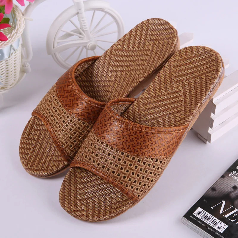 Mntrerm Summer Natural Bamboo Rattan Cane Grass Weaving Slippers Shoes Vine Grass Men Casual Slippers Nonslip Couples Slippers250906