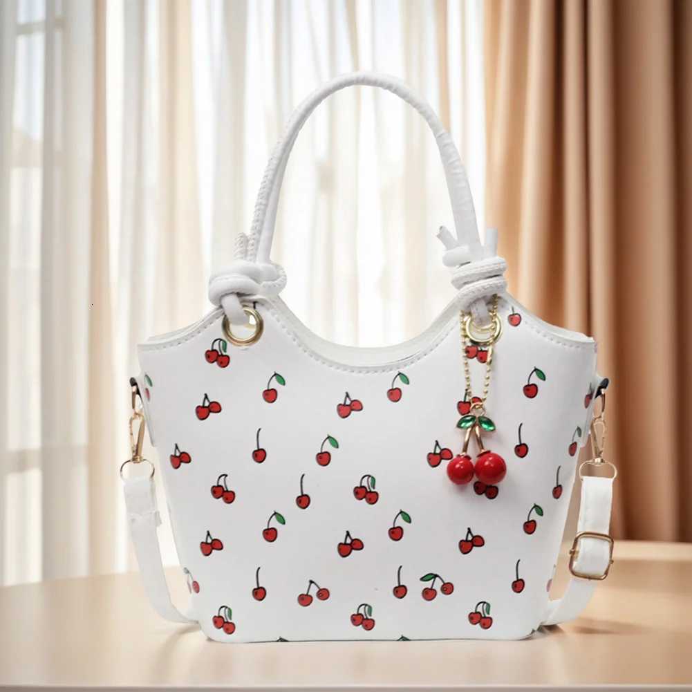 PU Leather Bucket Cherry Printed Crossbody Bag for Women Trendy Tophandle Bag Stylish Small Tote Handbag with Adjustable Strap Z250911