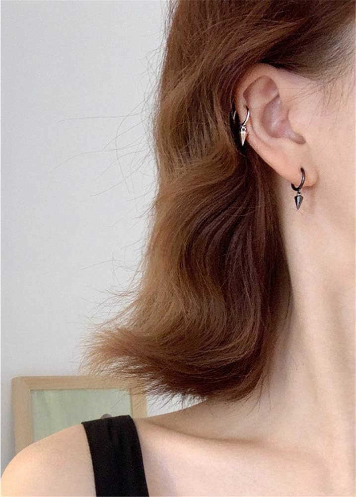 Punk Spike Dangle Drop Hoop Earrings for Women Teen Girls Men Sterling Silver Charms Hoops Cuff Cartilage Stud Tragus Helix Wrap Minimalist Geometric 