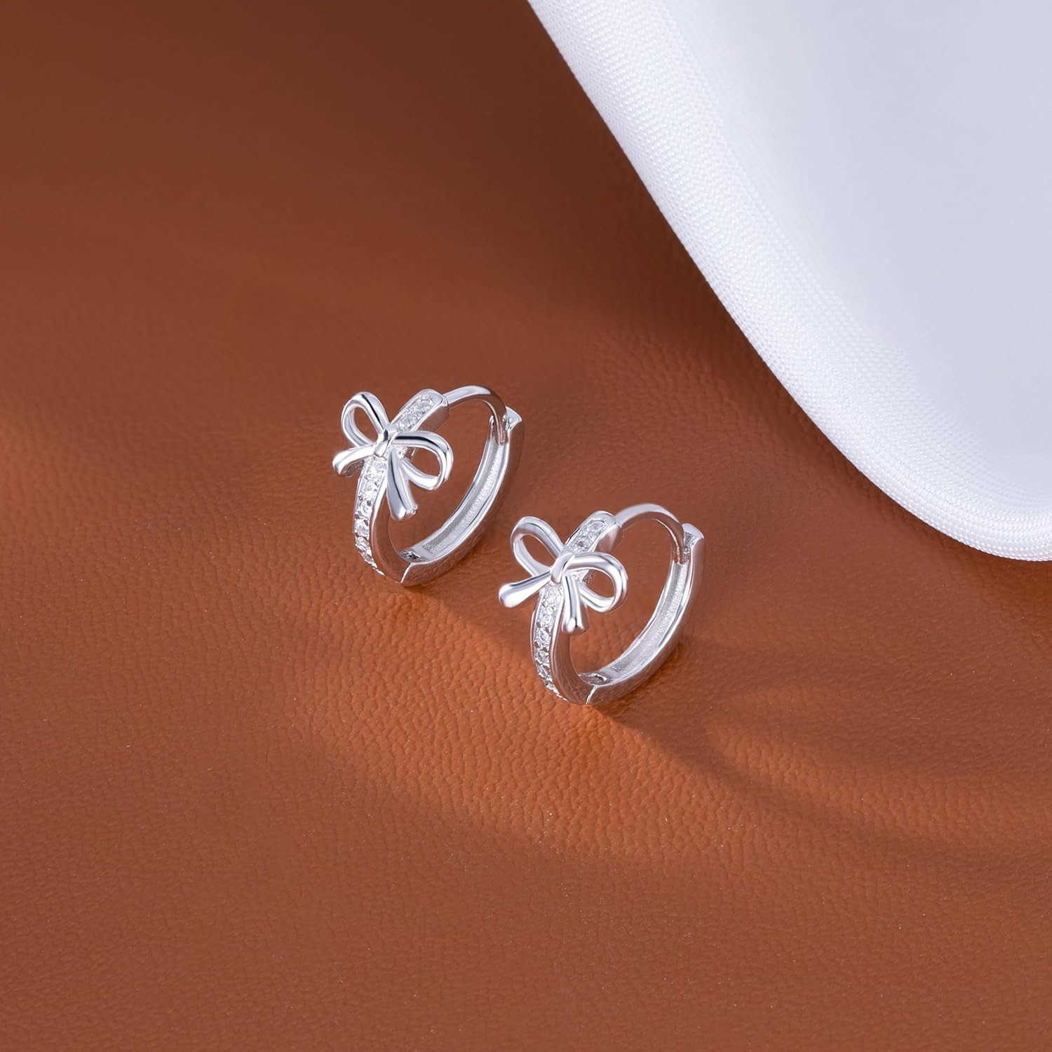 Solid 925 Sterling Silver CZ Bow Hoop Earrings Ribbon for Women Teen Girls Bowknot Hoop Earrings HuggieW250911