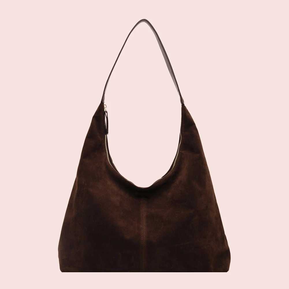 Women Suede Shoulder Bag with Zipper Hobo Bag Large Capacity Handbag Slouchy Bag Commuter Travel Bag W250911