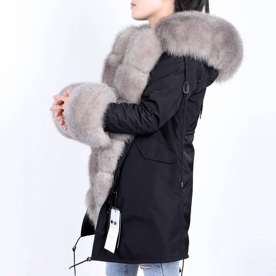2024 Maomaokong Women winter natural raccoon fox collar long coat real rabbit fur lining parkas Women's jacket