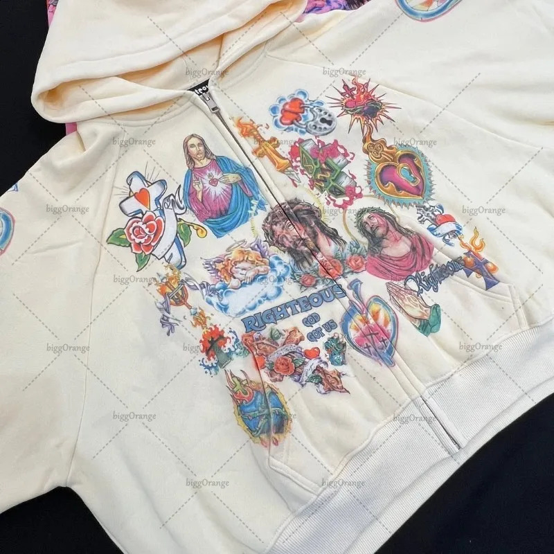 High Street Trendy Streetwear Mens Set TwoPiece Goth Harajuku Y2K Graphic Zipper Hoodie Retro Colorful Casual Sweatpants Women 250911