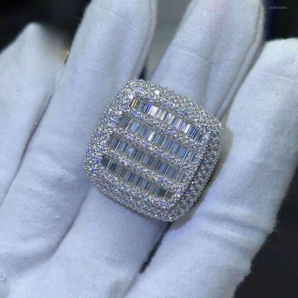 Hiphop Mens Pave Hip Hop Iced Out Cuban Ring Sier Rings Vvs Moissanite Dia Rapper Jewelry