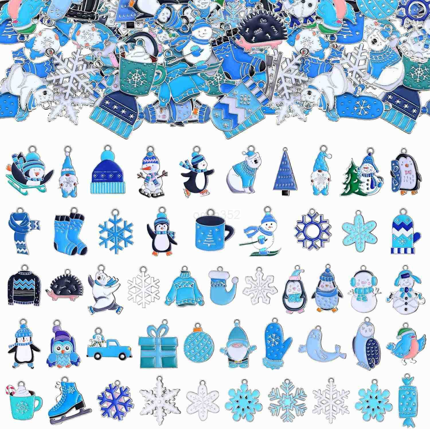 300 Pcs Christmas Charms for Jewelry Making Bulk Gold Enamel Cute Santa Claus Snowman Pendant Christmas Tree Elk Ball Snowflake s Necklaces EarringW25