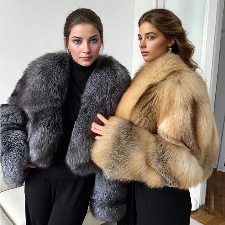 Golden lsland Fox Fur Coat Real Fur Jacket With Collar Short Genuine Silver Fox Fur Coat Arrival Natural Fur Coat For Women 250910