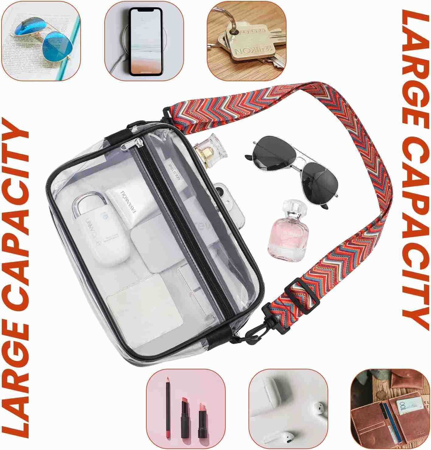 Clear Bag Stadium Approved Crossbody Shoulder Messenger Clear Purse with Adjustable StrapW250911