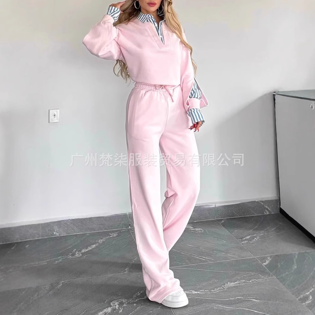 2025 autumn and winter hot selling lapel long sleeved shirt women's long sleeved top loose casual sportswear set autumn and winter new designer k