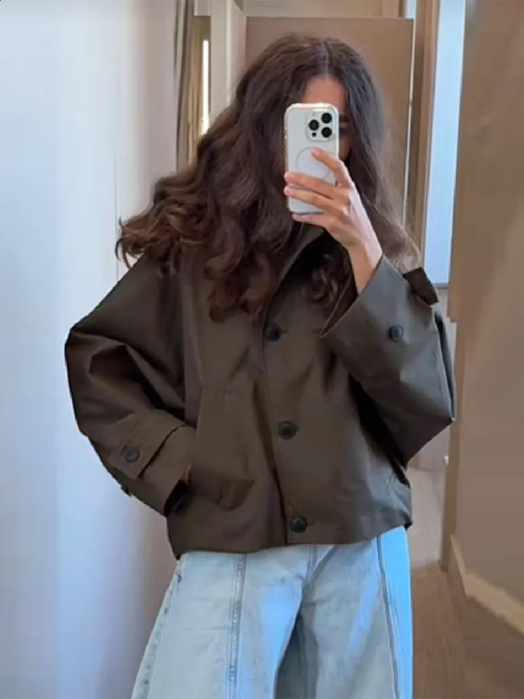 Chic Vintage Loose Jacket For Women Long Sleeve Single Breasted Hoodie Coat Casual Outwears Lady Autumn Streetwears 250911