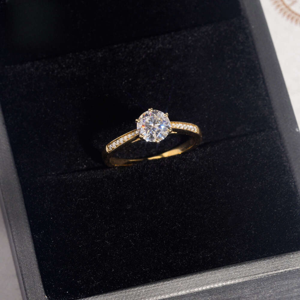 Classic 1Carat Round Brillant Cut 10K Solid Gold Engagement Women Elegant Moissanite Ring Band