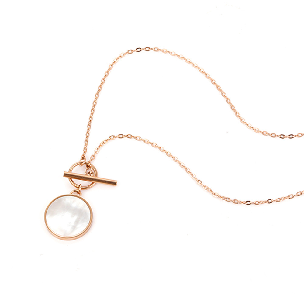 Elegant Titanium Steel Rose Gold White Mother-of-Pearl Pendant Color-Retaining Necklace Gift