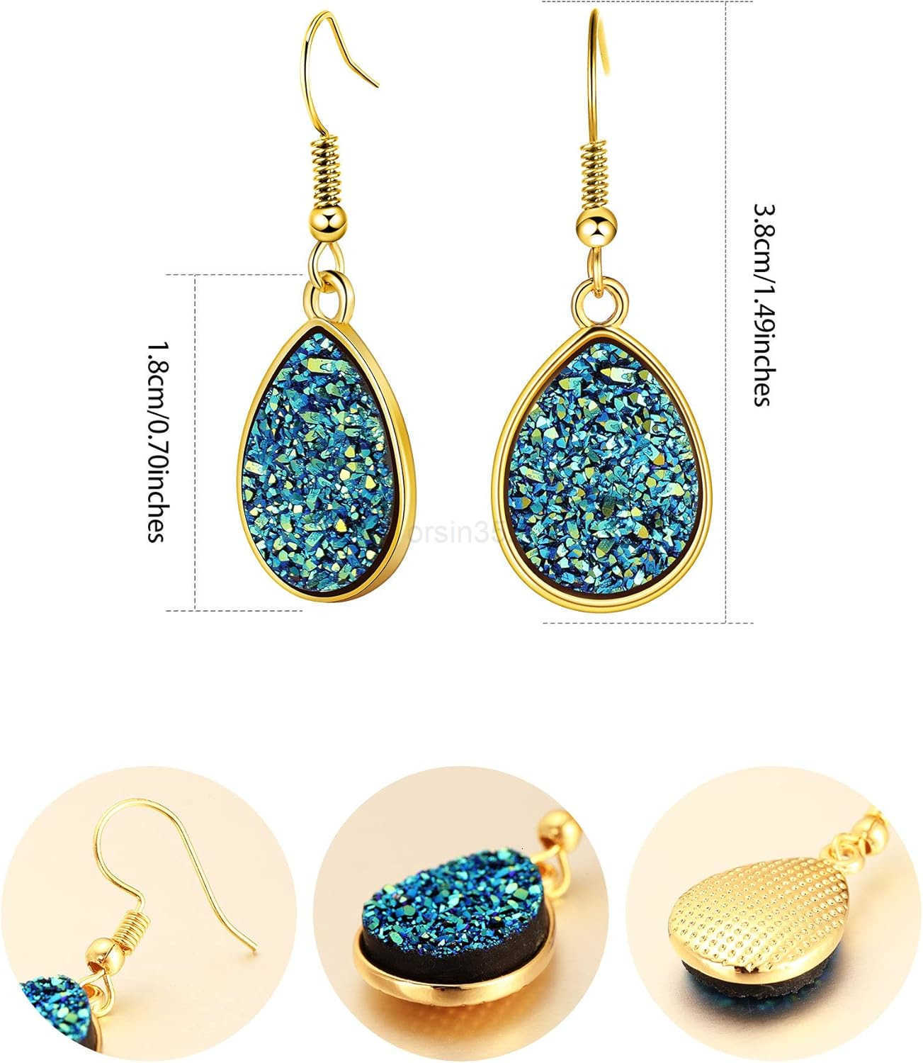 12 Pairs Faux Druzy Drop Earrings Crystal Pendant Dangle Multicolor Stainless Steel Earrings for WomenW250911