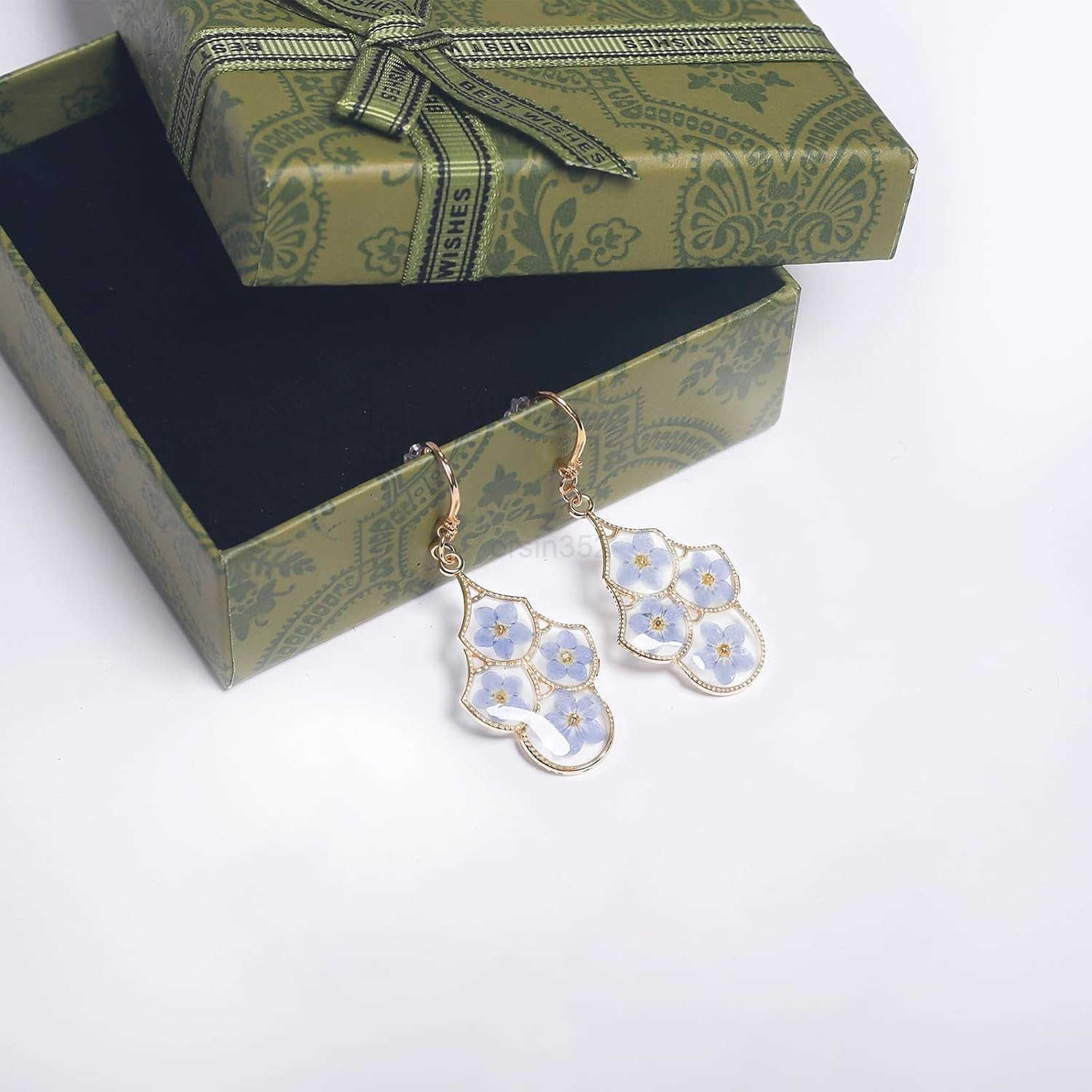 925 Sterling Silver Handmade Pressed Flower Earrings Elegant Hypoallergenic Dangle Jewelry Eternal Gift with BoxesW250911