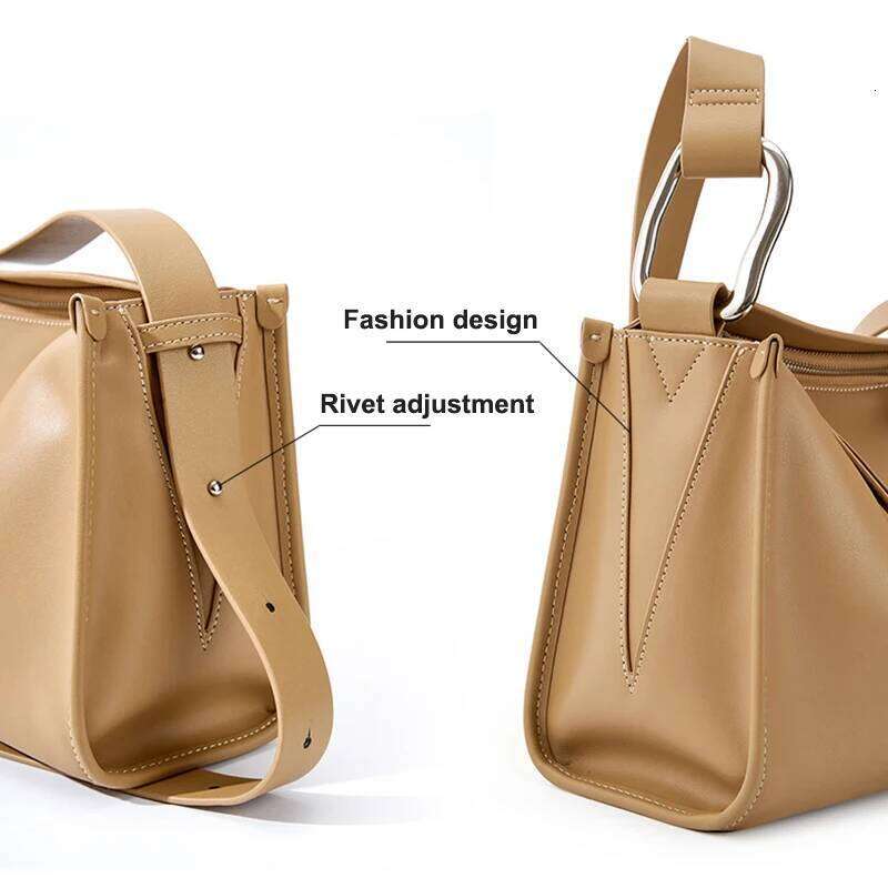 New Cowhide Women's Fashion Rivet Adjustable Shoulder Strap Woman Crossbody Bags Genuine Leather Female Casual Bag
