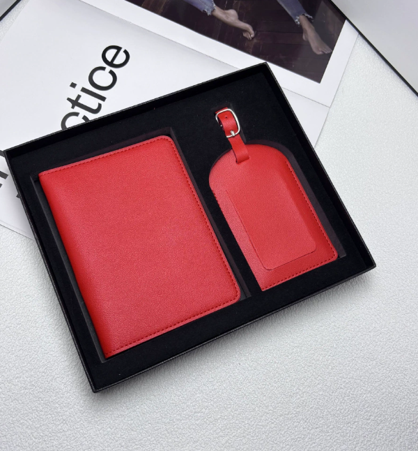 Free Monogrammed Initial Letters Gift Box Set Saffiano Leather Passport Holder Luggage Tag Passport Cover Travel Accessories 250121