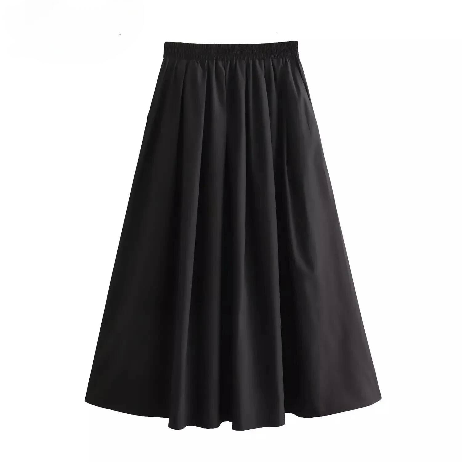 Mooyufon Women's Fashion Spring New Black Wide Pleated Swing Vintage Chic Female High Waist Elegant A-line Long Skirt Mujer dongdumaoyi
