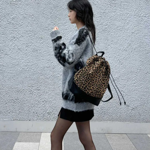 Fashion Leopard Print Women s Backpack Travel Women s Backpack Large Capacity Drawstring Backpack Travel Bag Simple Style Trendy Designer Bag