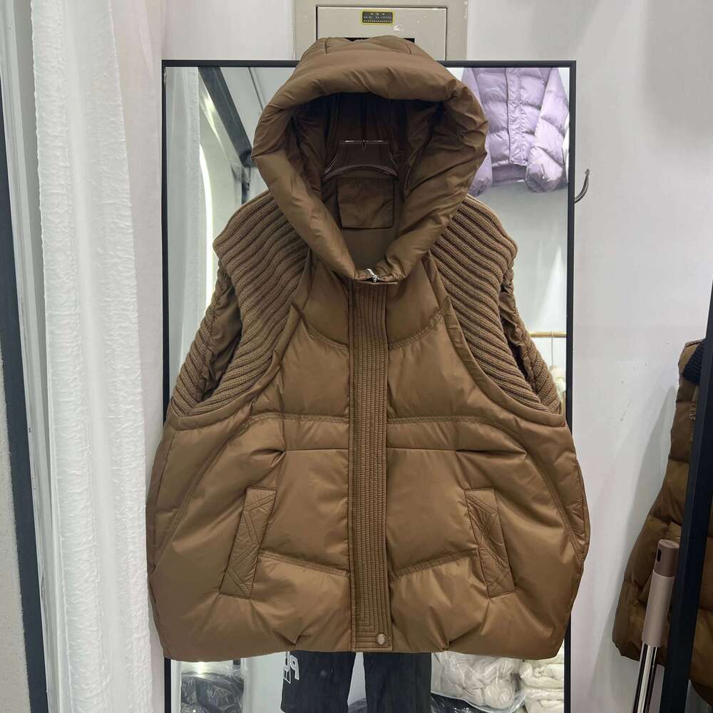 Lagabogy 2025 Winter Women White Duck Down Sleeveless Warm Puffer Jacket Casual Loose Knitwear Patchwork Vest Hooded Waistcoat