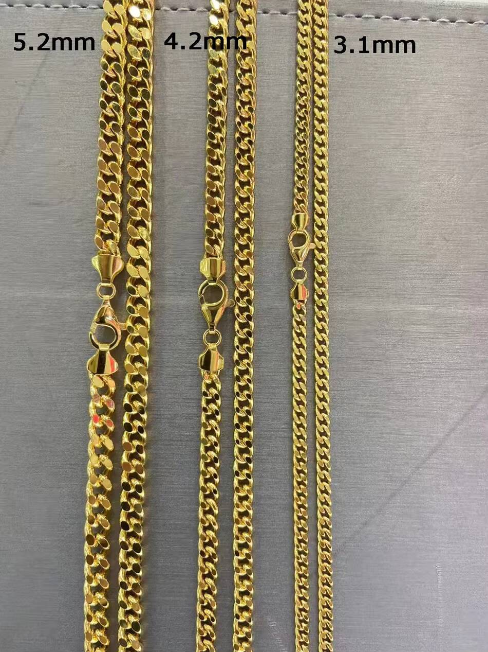 Fine Jewelry AU750 Yellow Gold 18K Thick 31mm 42mm 52mm Hollow Facet Curb Cuban Link Chain Necklace for Men