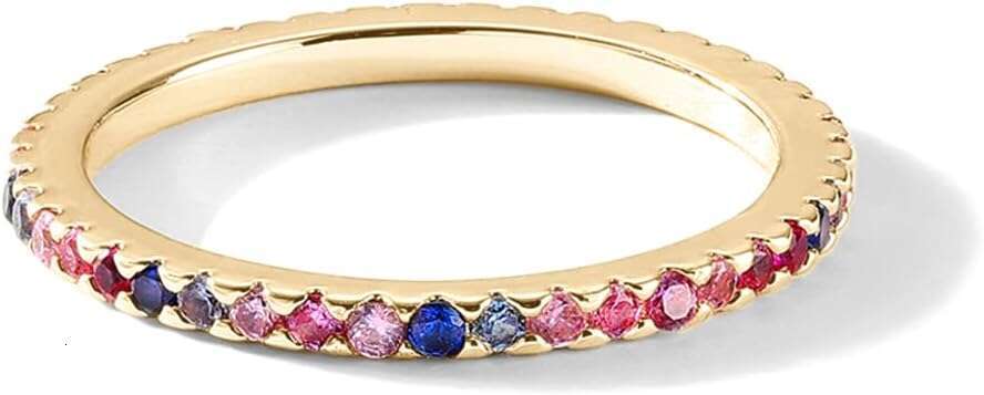 14K Gold Plated Sterling Sier Colored CZ Stones Stackable Ring | Simulated Dia Eternity Bands for Women