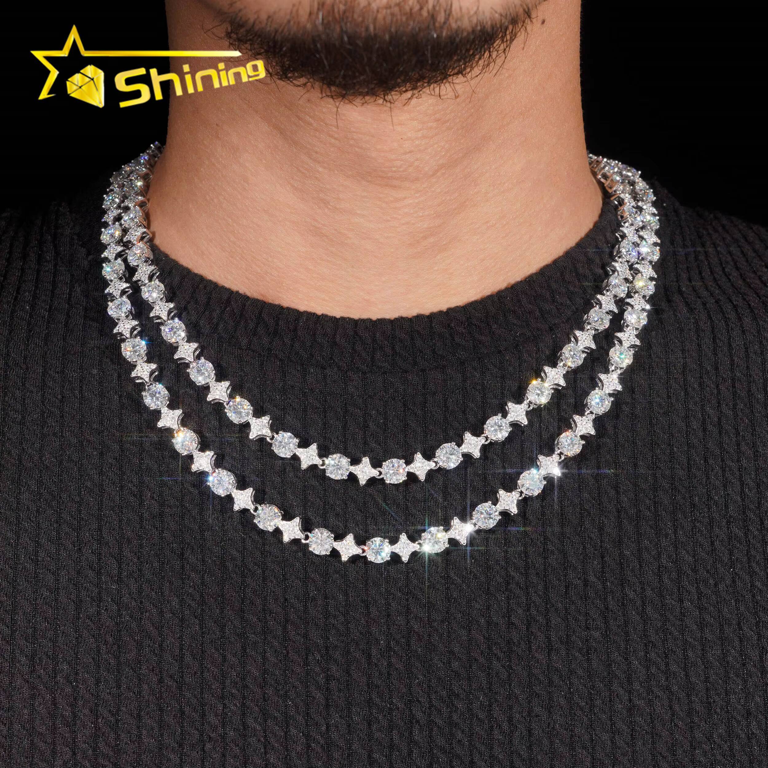 Star Design Moissanite Necklace Luxury Fine Jewelry Gold Plated 925 Sterling Silver Pass Diamond Test Moissanite Chains