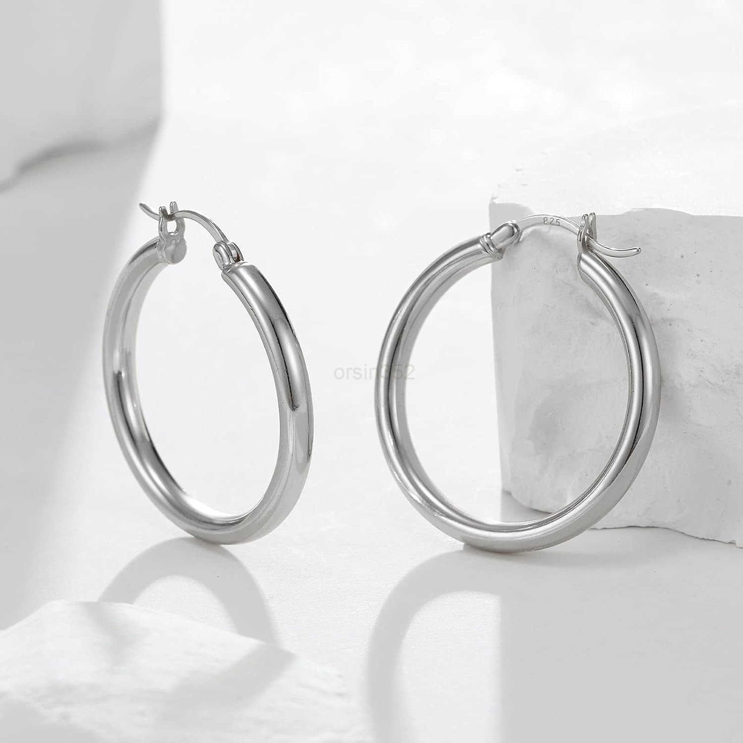 925 Sterling Silver Hoop EarringsChunky Huggie Earrings for Women Diameter 25304050MMW250911