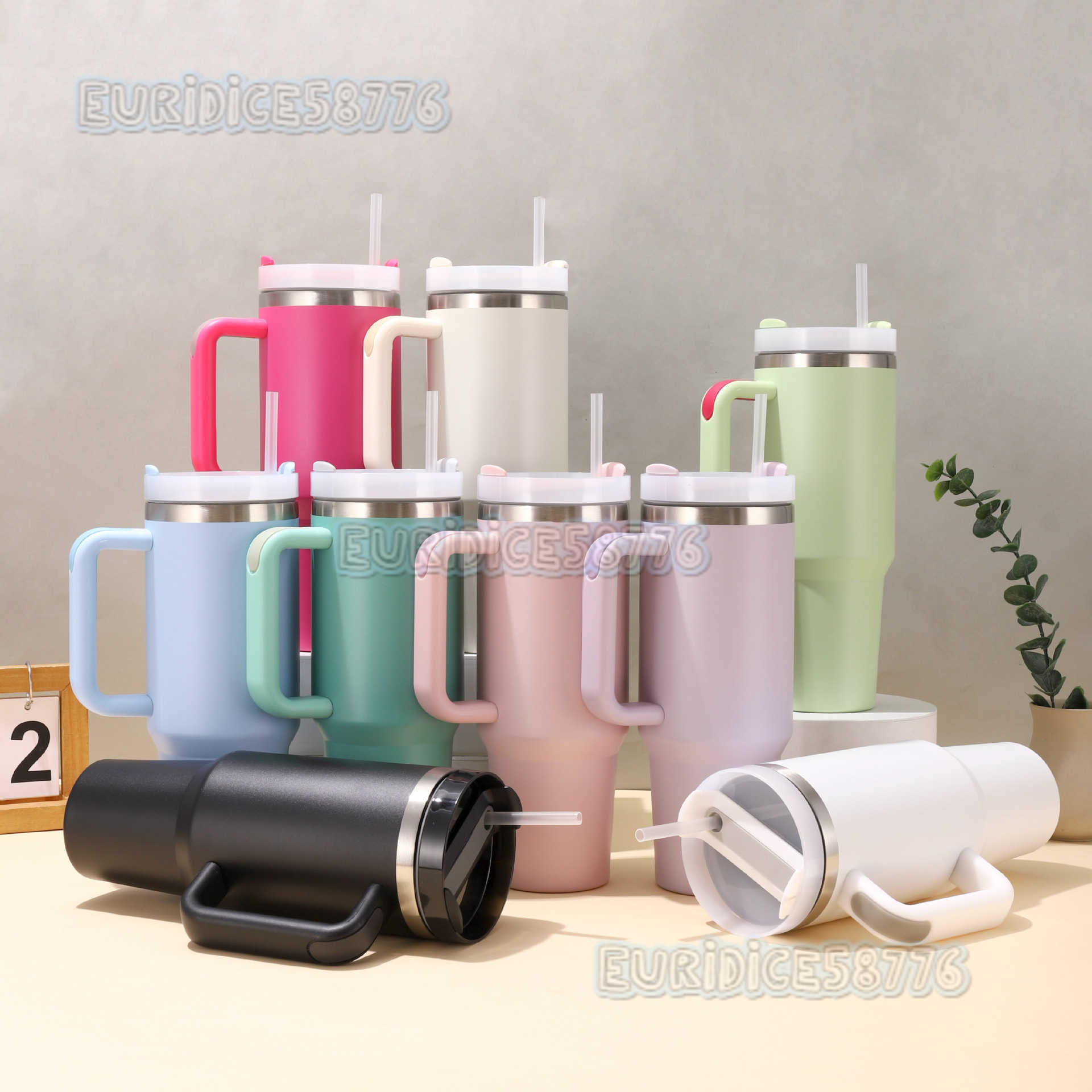 New 304 Stainless Steel Insulated Cup 40oz with Handle Portable Car Cup Doublelayer Straw Straight Cup H250911