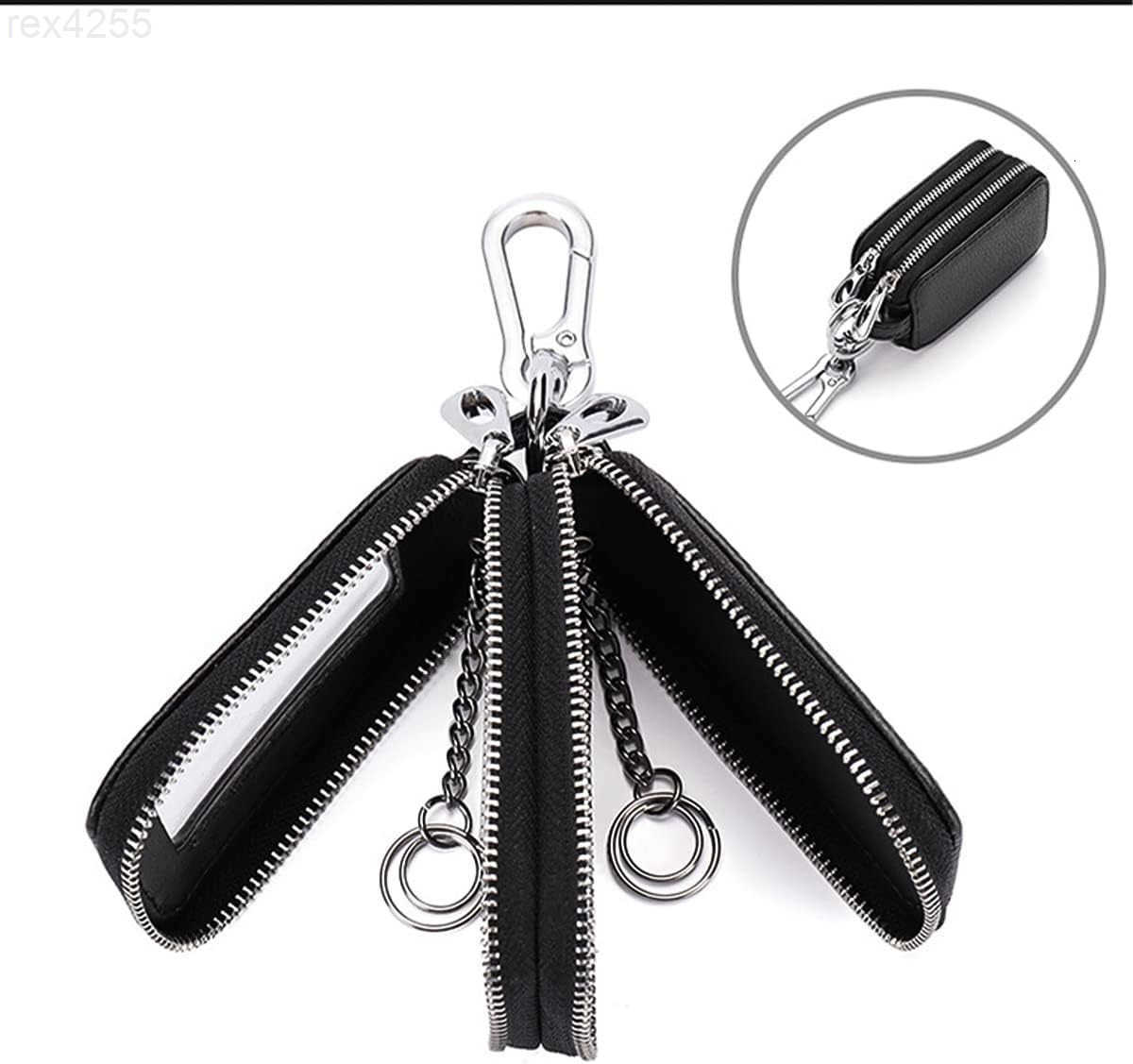 Car Key Fob Case Genuine Leather Remote Keychain Bag with Lanyard and Zipper Closure Key Protection Cover for Men Women PurpleW250911