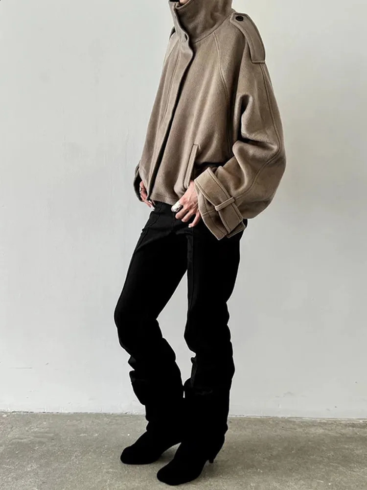 Casual Solid Loose Jackets Women Fashion Full Sleeve Single Breasted Stand Collar Short Coats Female Autumn Lady Outwears 250911