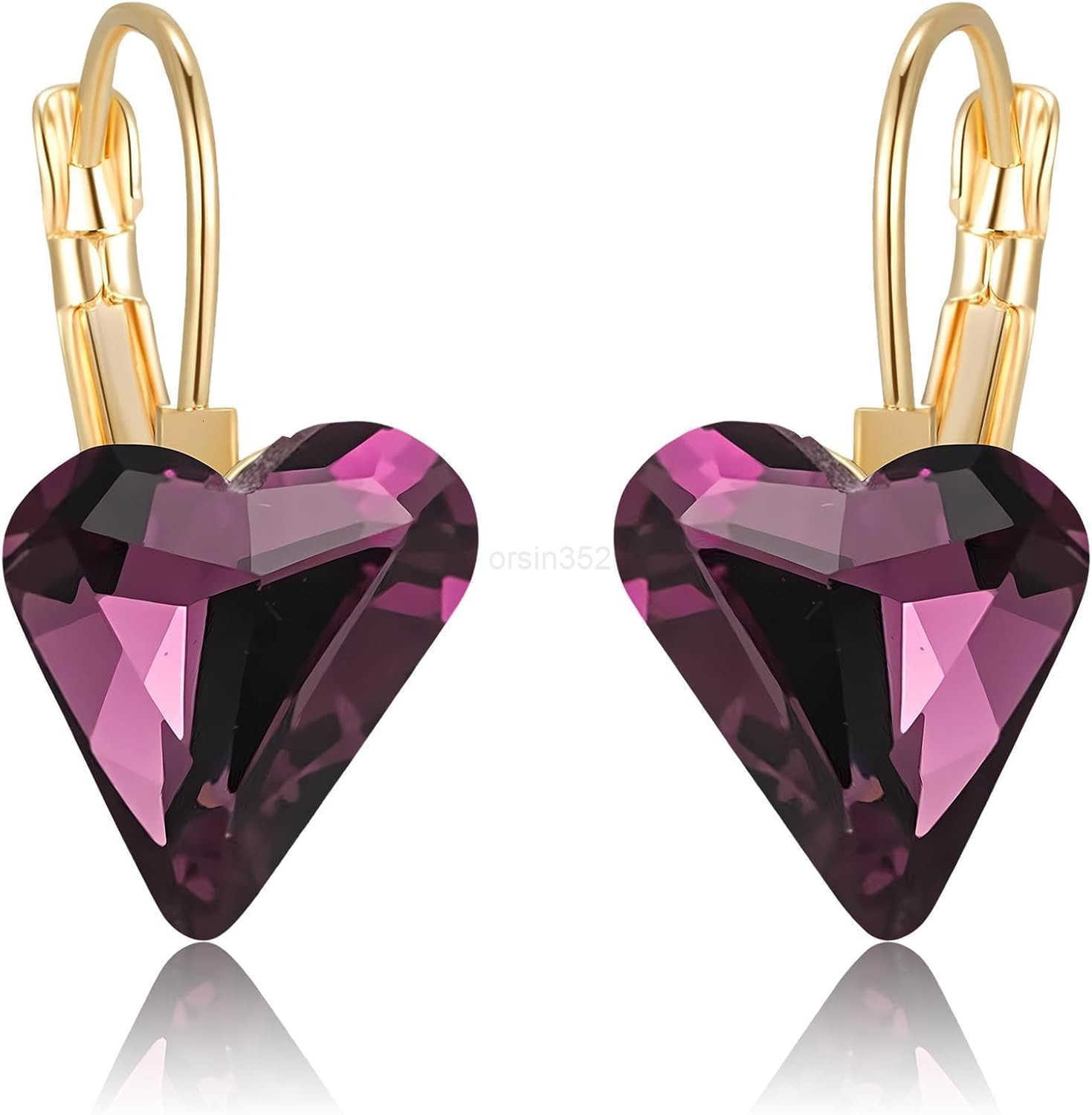 Austrian Crystal Heart Drop Leverback Earrings for Women 14K Rose Gold Plated Hypoallergenic Jewelry GiftsW250911