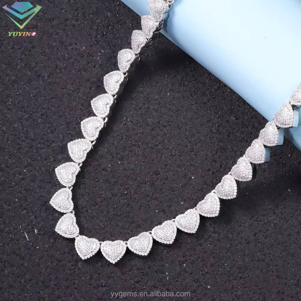 Yu Ying Heart Shape Necklace S925 Sterling Silver Gold Plated VVS Diamond Cuban Link Chain for Mens Hip Hop