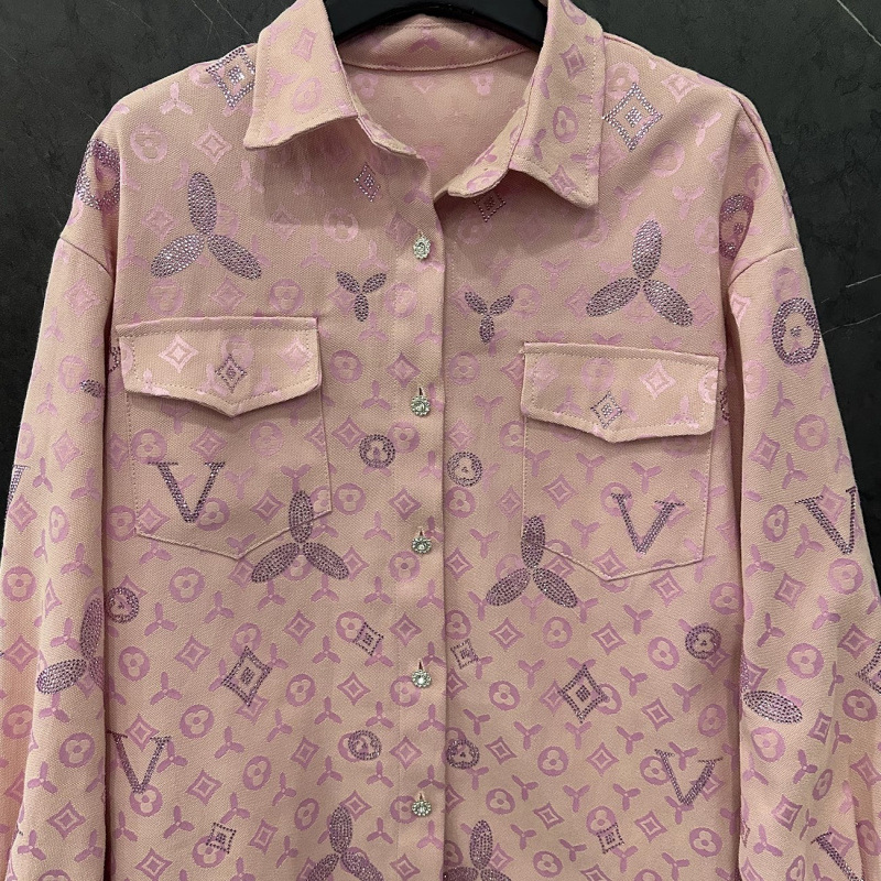 2025 Spring All-match Loose Cardigans Coat Full Diamonds Drilling Denim Blouses Streetwear Long Sleeve Casual Top Shirts23