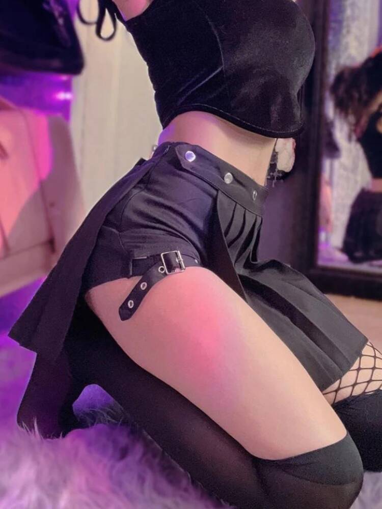 AltGoth Punk Mall Goth Shorts Skirt Women Y2k E-girl Streetwear Haruku Leg Ring Buckle Detachable High Waist Emo Alt Clubwear dongdumaoyi