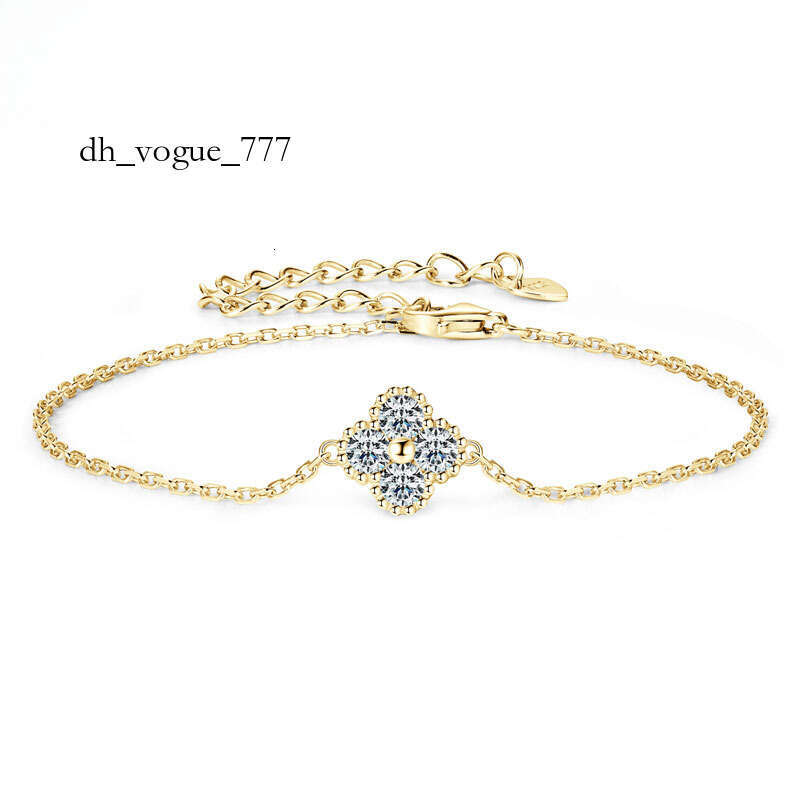 Moissanite Jewelry With Certificate Sterling Sier Clover Four-leaf Flower Adjustable Chain Bracelets for Women