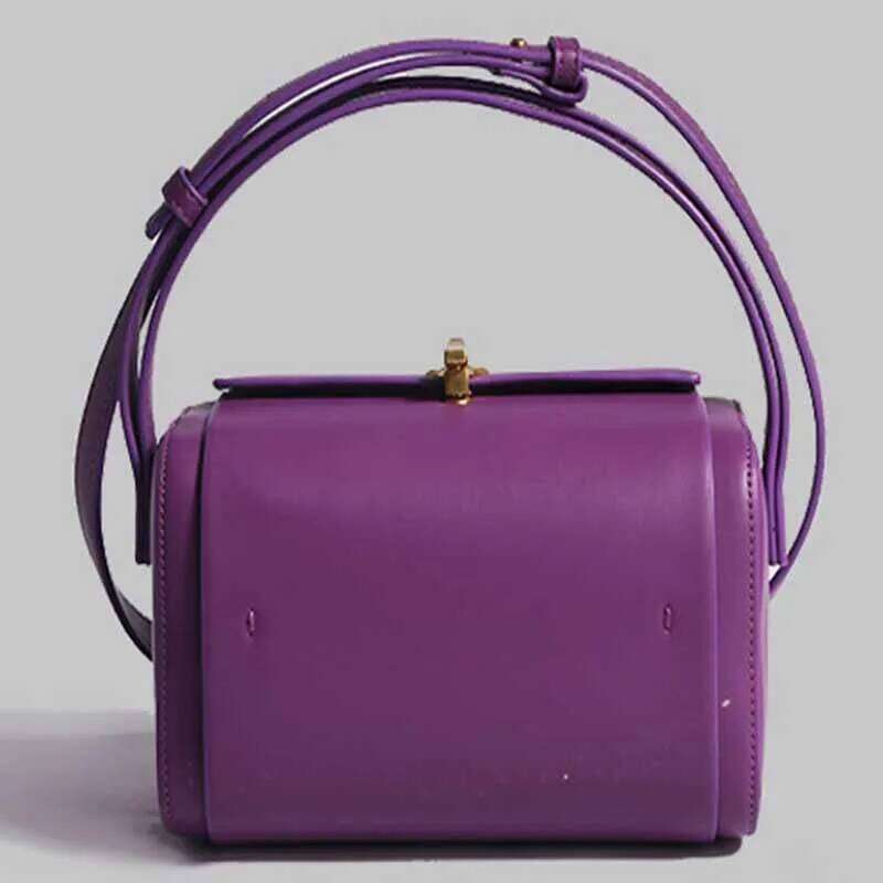 Hand Held Bags Women S New Fashion Lock Design Berry Purple All Match Niche Light Messenger Bag
