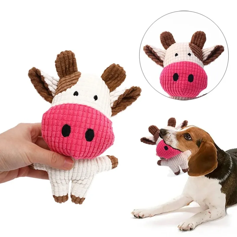 Pets Funny Interactive Squeaky Toys Plush Dog Toy Cow/Pig Shape Stuffed Dog Chew Toy Supplies