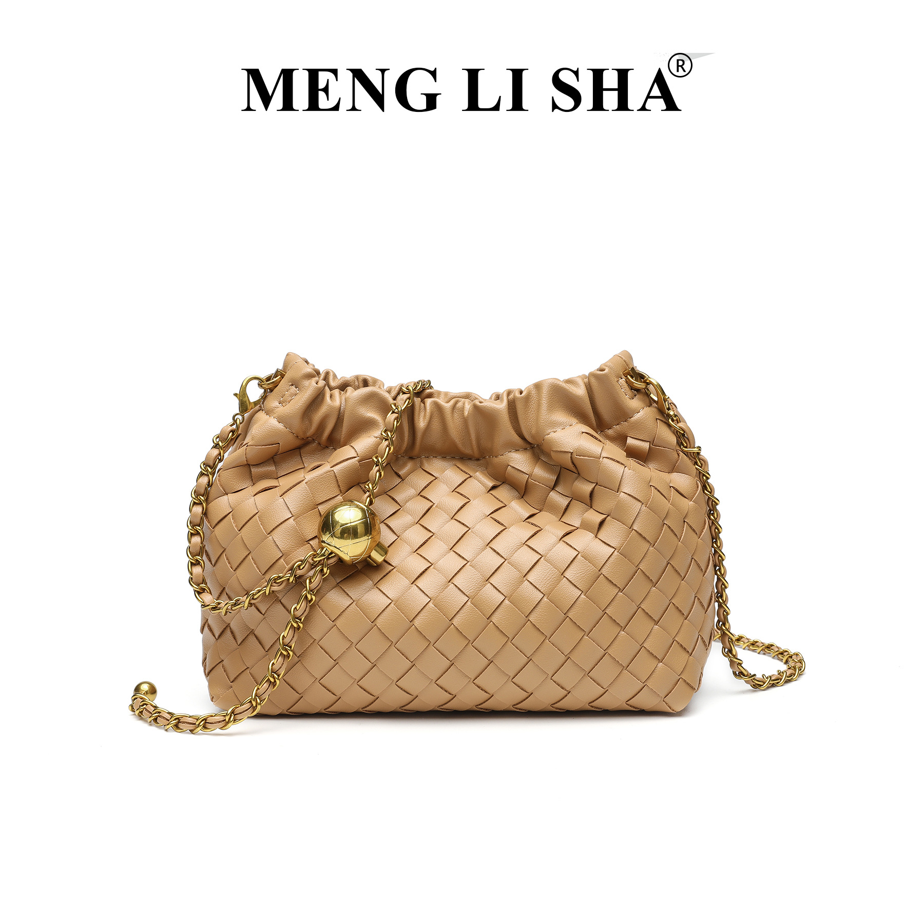 2025 New Fashion Gold Ball Charm Crinkled Cloud Bag, Handmade Woven Crossbody Chain Bag for Women