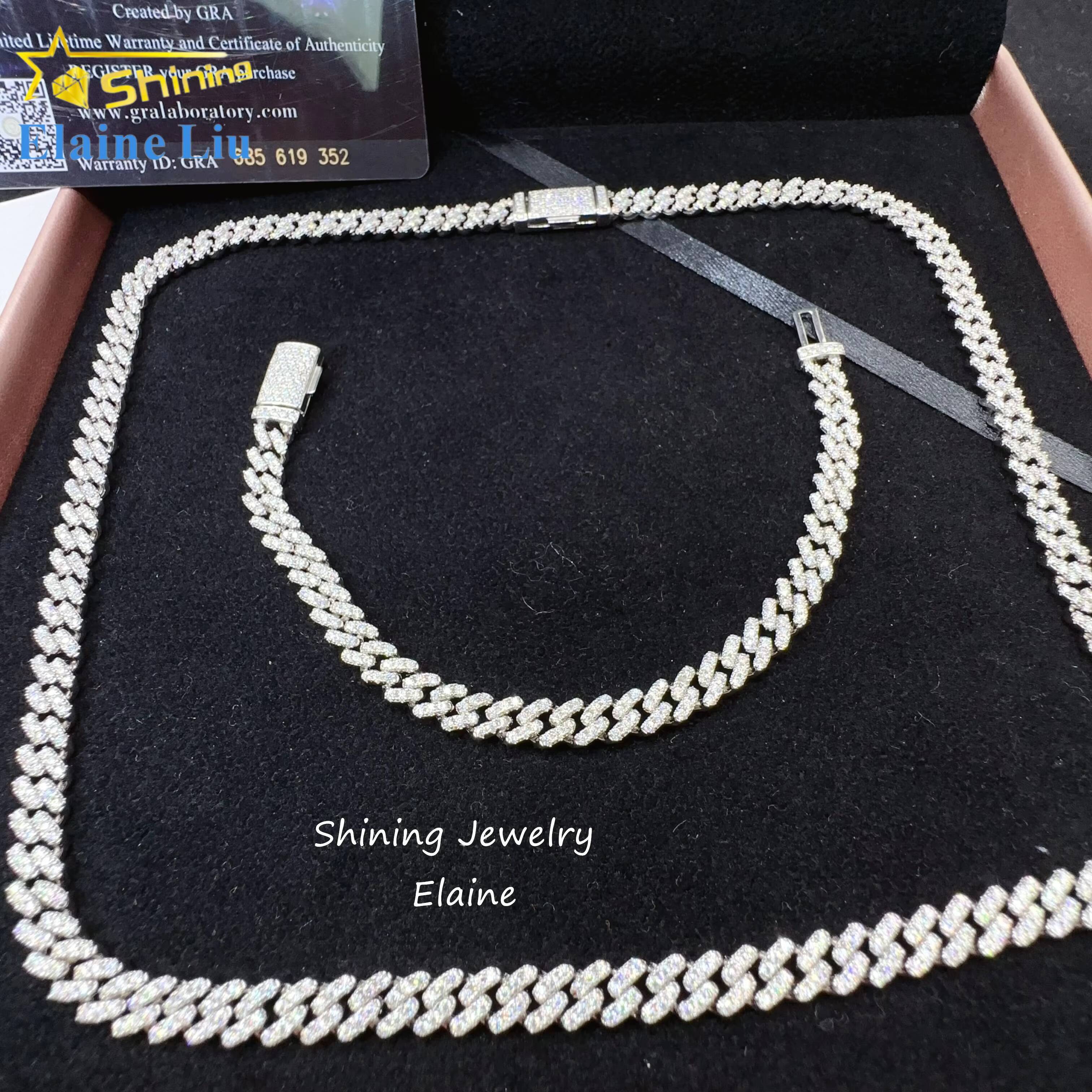 Luxury Fine Jewelry 925 Sterling Silver Vvs Moissanite Custom Hip Hop Cuban Link Chain Moissanite