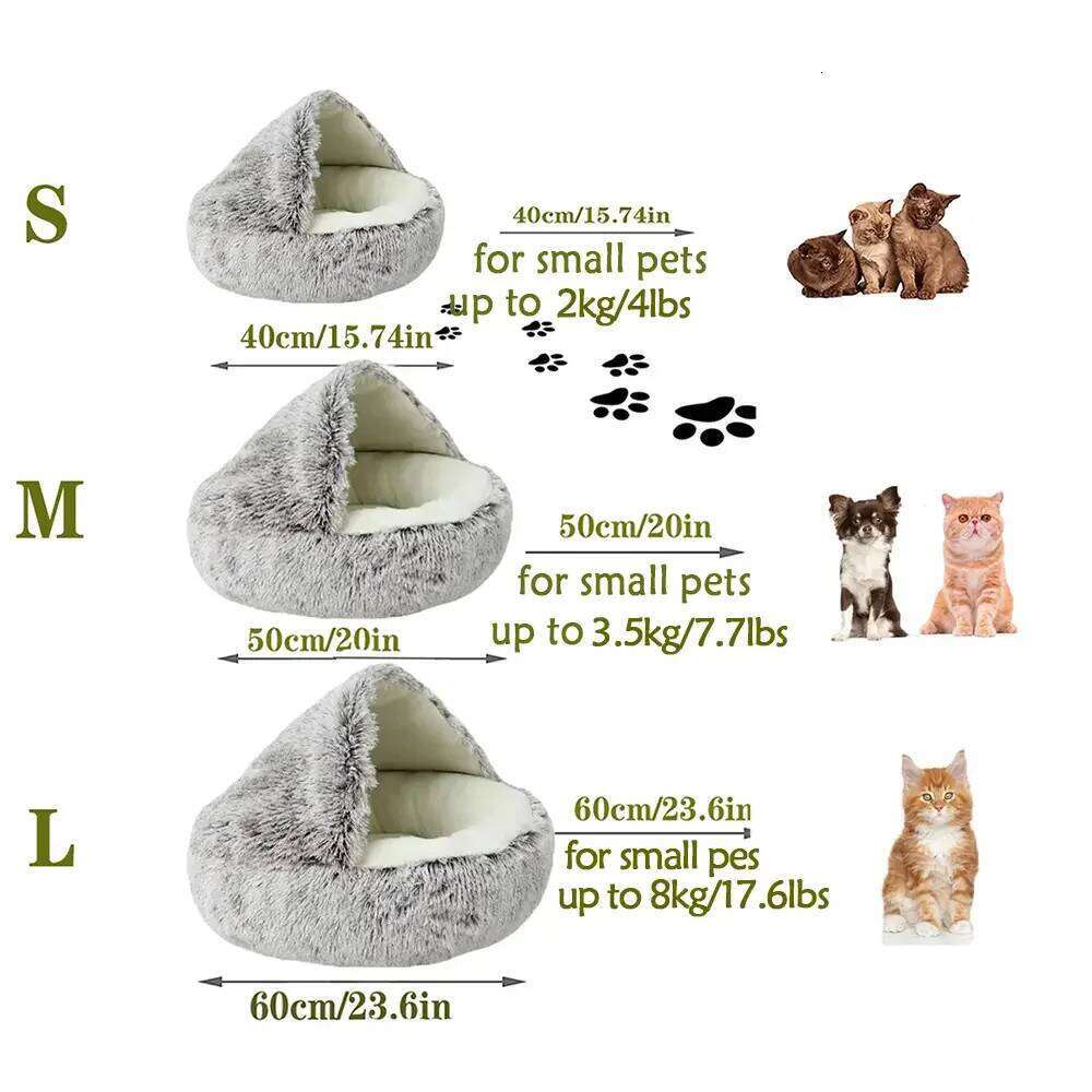designer brand Plush Hooded Round Fluffy Soft Bed Pet Cushion Warm Cat Dog in Sleeping Nest Cave for Small Dogs
