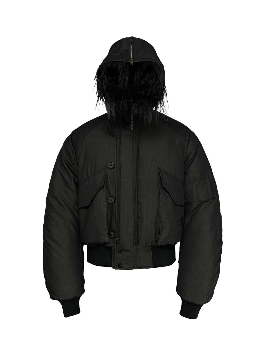 Mauroicardi Autumn Winter Cool Thickened Warm Short Black Jacket Men with Faux Fur Trim Hood Zipper y ner Streetwear 250911